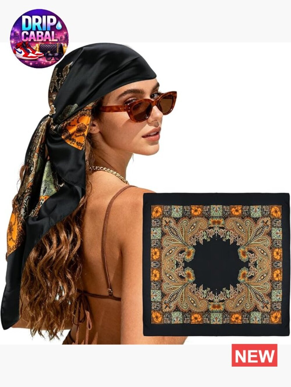 Large Square Satin-Like Head Scarf Bandana - 35" Hair Wrap for Women Fashion
